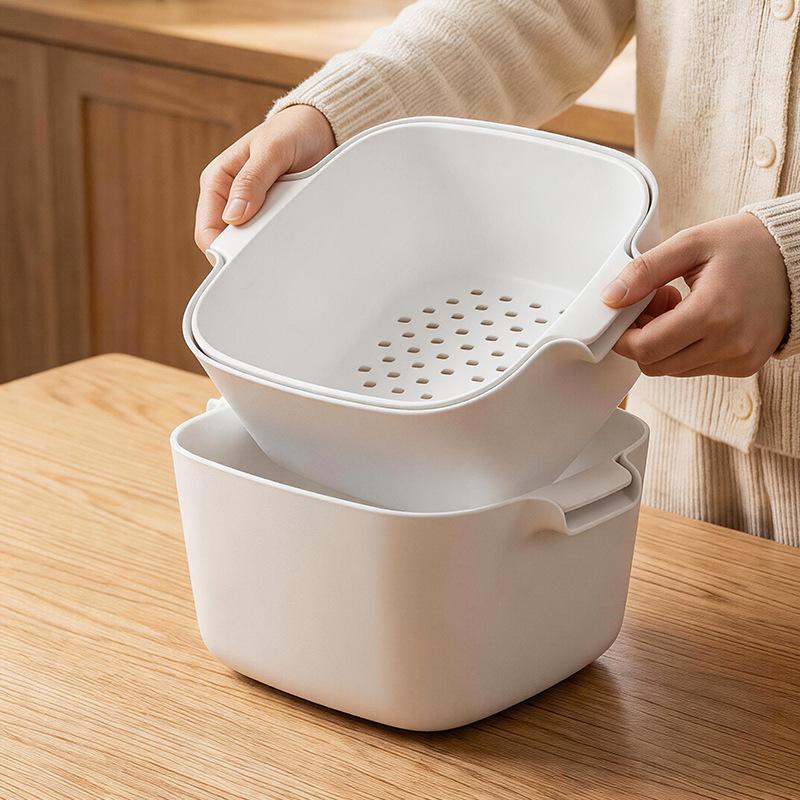 Double-layer drain basket Household kitchen vegetable basin Plastic fruit plate drain and water storage dual-purpose vegetable basket