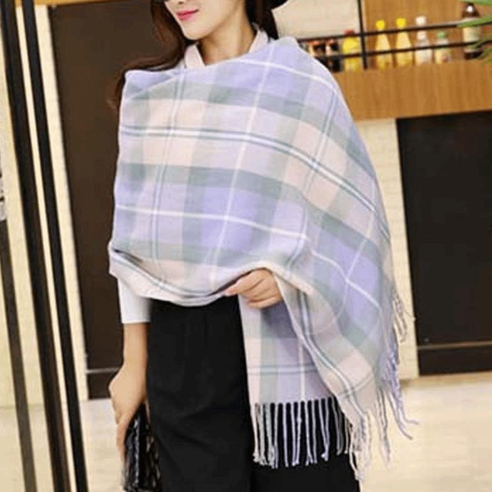 Soft Knitted Wool Shawl Cold-proof Long Neckscarf with Tassel Gifts Classic Plaid Scarf Women