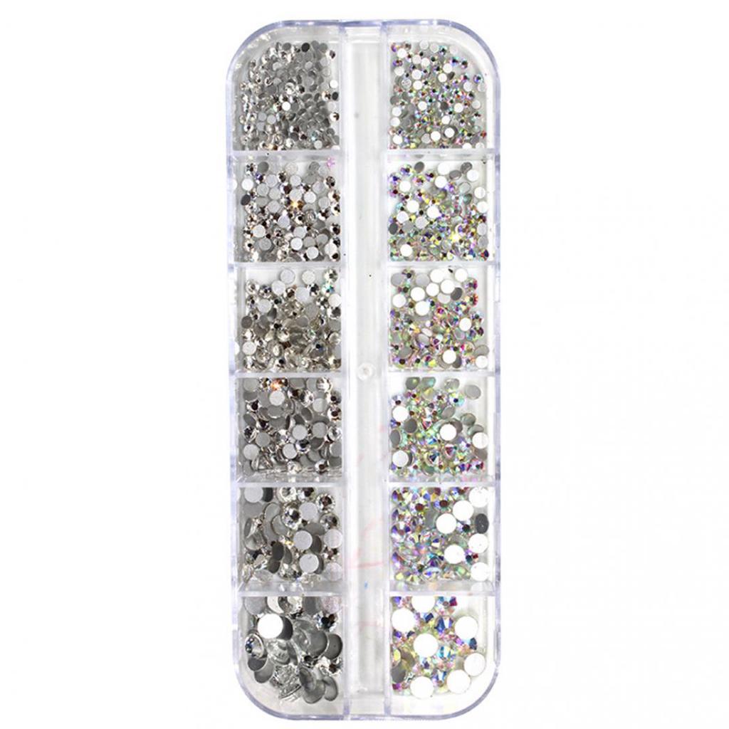 12 Grid 3D DIY Glitter Nail Art Rhinestone Sequins Decoration Manicure Tips