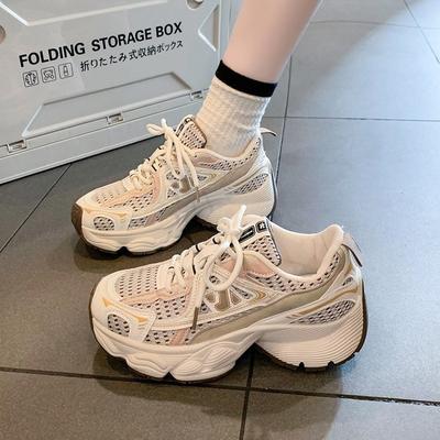 Маффины на толстой подошве, увеличивающие рост, кроссовки для папы, женские, лето 2024, новая сетчатая повседневная тонкая дышащая спортивная женская обувь