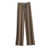 Women Long Pants Elastic High Waist Wide-Leg Knitted Pants with Pockets Solid Color Autumn Winter Warm Trousers