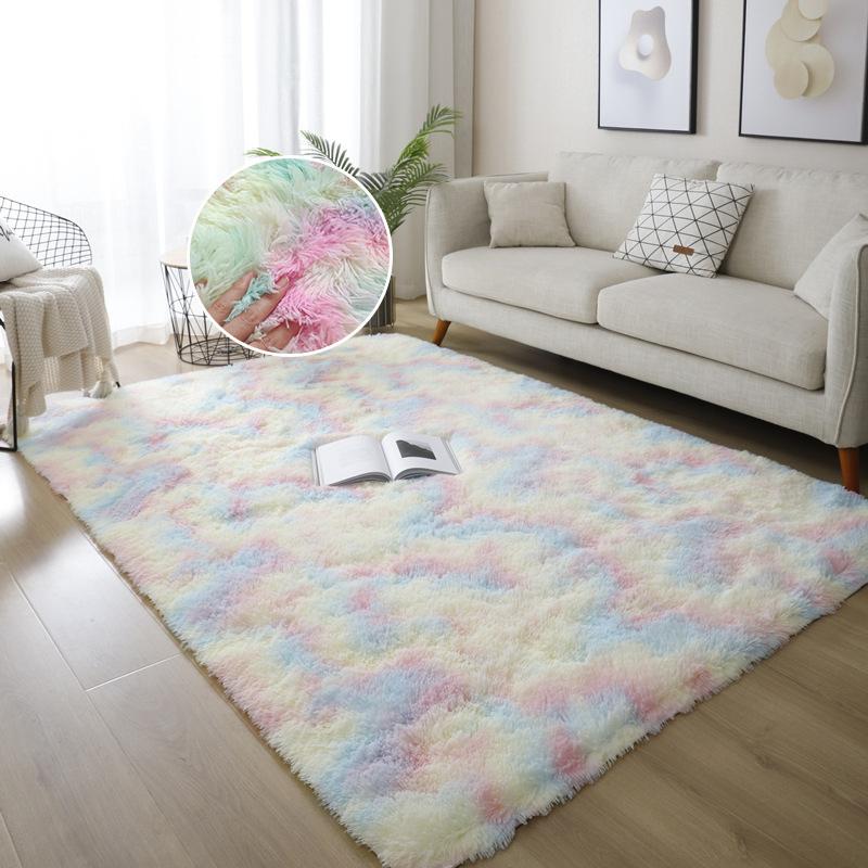 Красочный плюшевый ковер для спальни, градиентный мохнатый ковер, украшение для дома, милый радужный пушистый ковер, скандинавский стиль, напольный коврик для детской комнаты