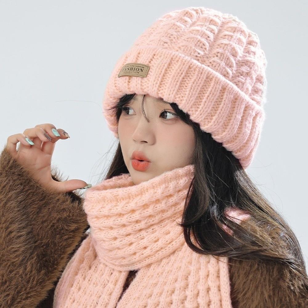 2Pcs Windproof Neck Guard Hat Set Korean Style Warm Scarf Fashion Knitted Hat Scarf Winter Autumn