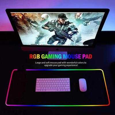 Игровой коврик для мыши с RGB-подсветкой — большой, с 14 режимами подсветки, противоскользящая резиновая основа.