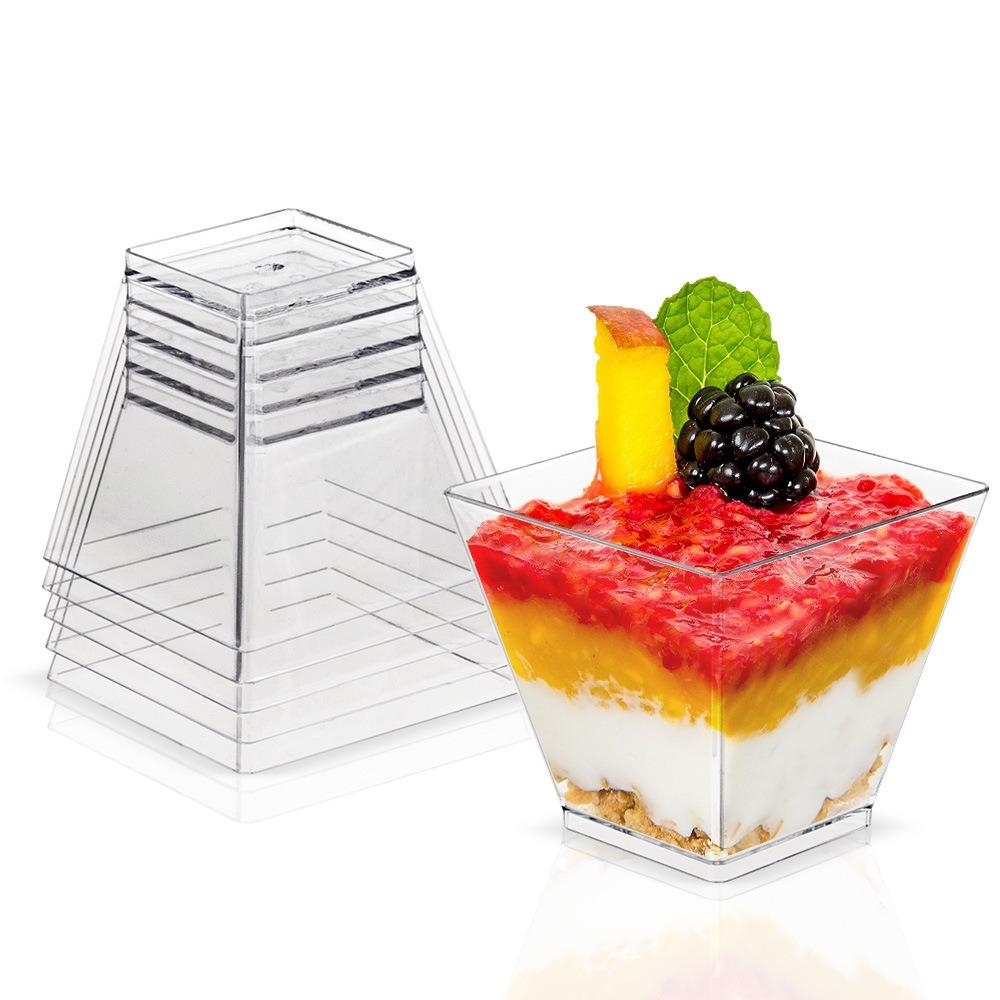 20pcs Square Cup Mouth Disposable Plastic Mousse Cups 60ml Ice Cream Cup Dessert Cups Pudding