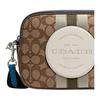 Coach Dempsey 21 Monogram Stripe Canvas And Leather Crossbody Camera Bag Women bags White Brown 1912-SVR1V