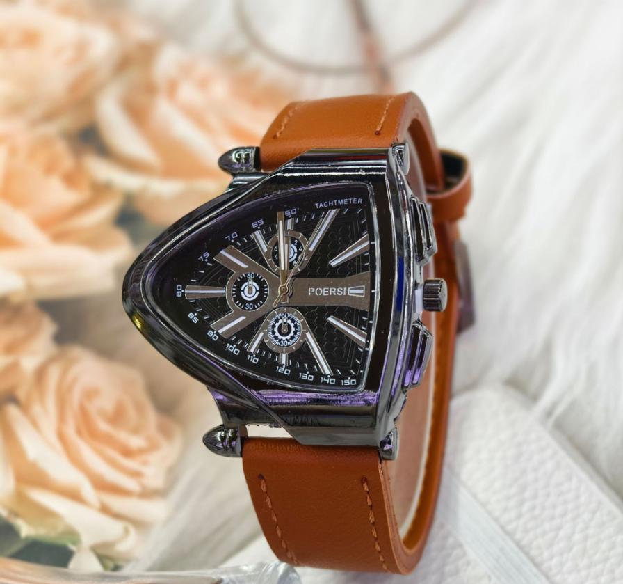 New Fashion Man Luxury Triangular Hollow Silicone Fake Mechanical Watch Leather Watch Men Business Sports Quartz Watches Gifts