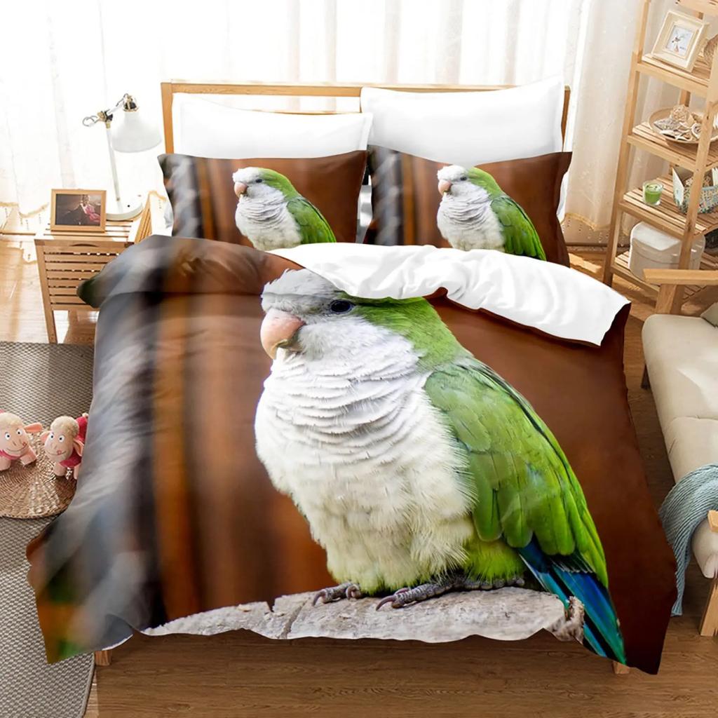 Пододеяльник Lunarable Parrots, реалистичные птицы на ветках, волнистый попугайчик и ара, декоративная тропическая дикая природа для комнаты взрослых