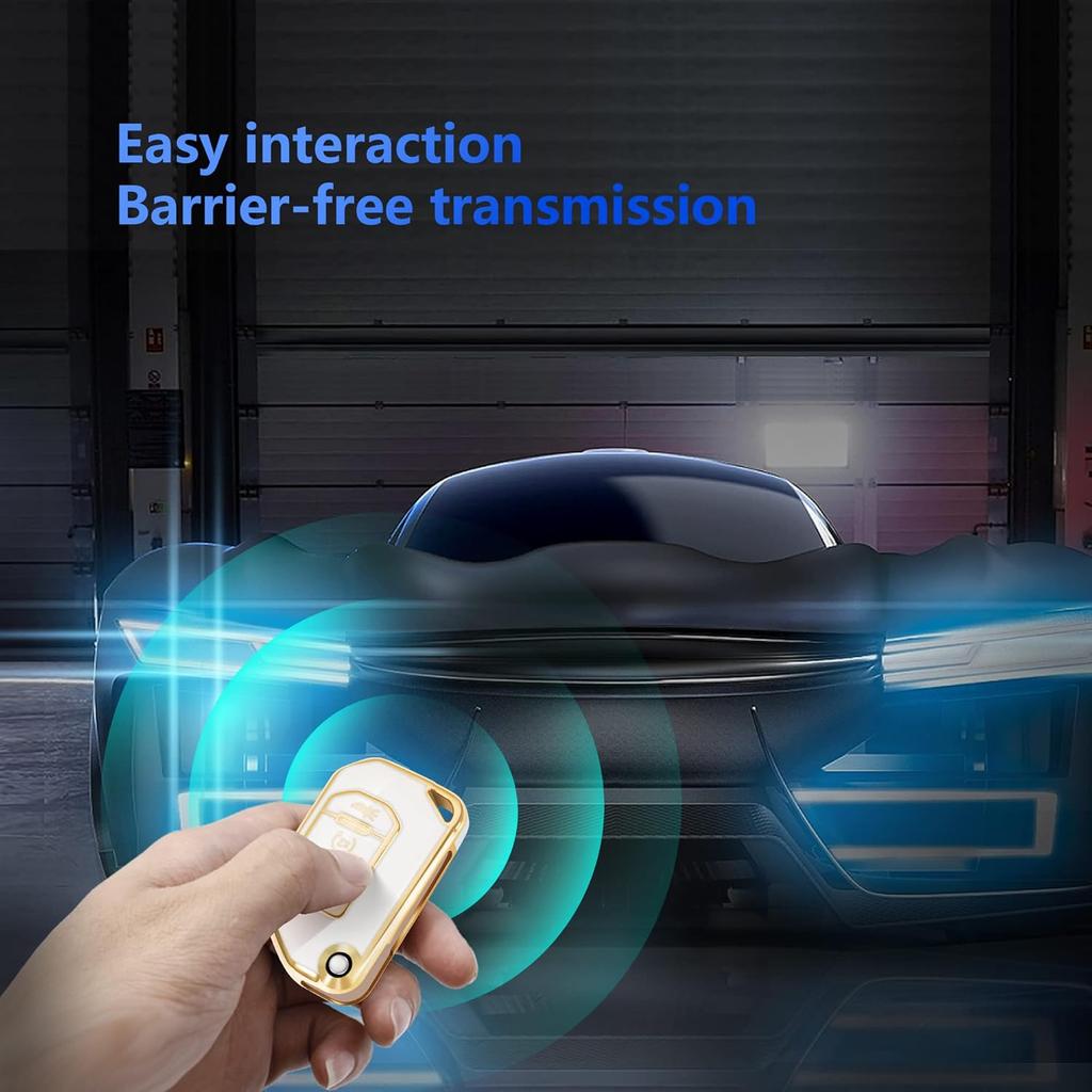 YHC for Jeep Key Fob Cover Car Key Case Shell with Gold Keychain fit Wrangler Gladiator JL JLU JT