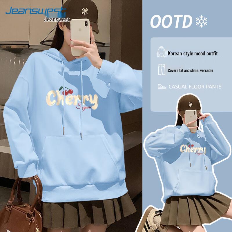 JEANSWEST Women's Cherry Candy Loose Fit Hooded Sweatshirt