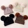 1pc solid color Beanie with Double Hairball,Winter Warm Leisure windproof multifunctional Kids Knit Cap For Autumn and Winter