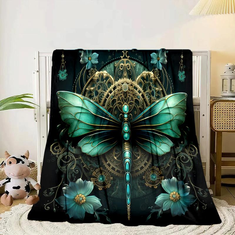 Stained Glass Dragonfly Garden Blanket Flannel Blanket for bed, sofa, Camping, Hiking, Picnic Essentials, gift for family Fan gifts