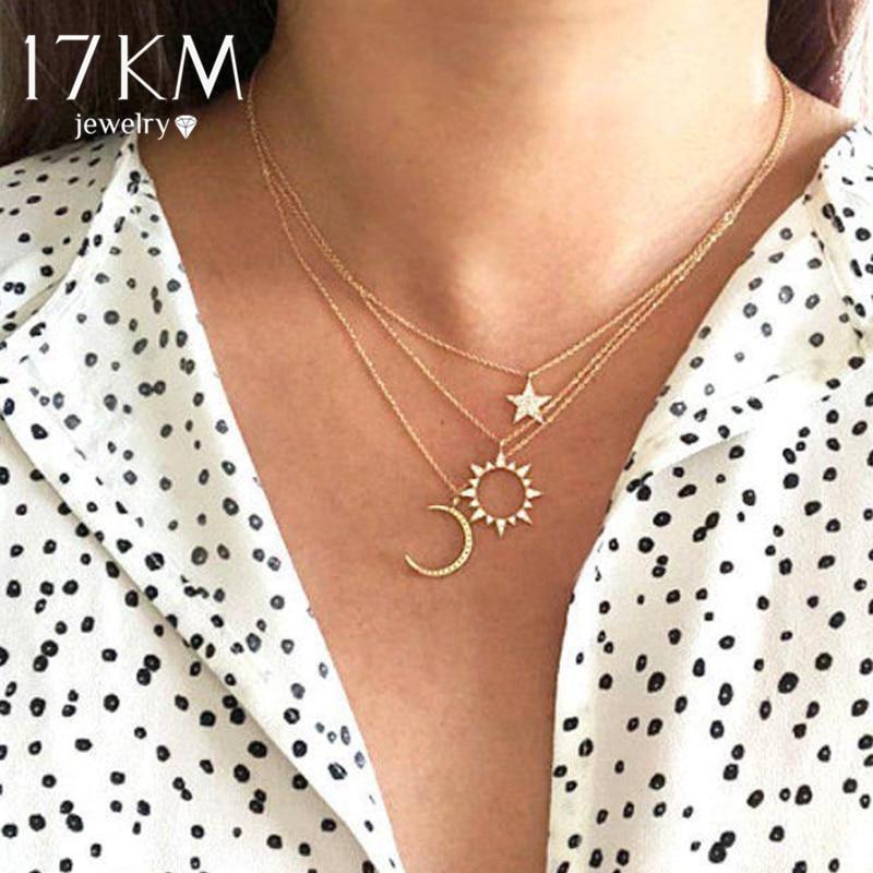 17KM Ювелирные изделия с кристаллами на заказ, подарок лучшему другу, золотые ожерелья с подвеской для женщин и девочек, модное ожерелье-колье с луной, звездой и солнцем