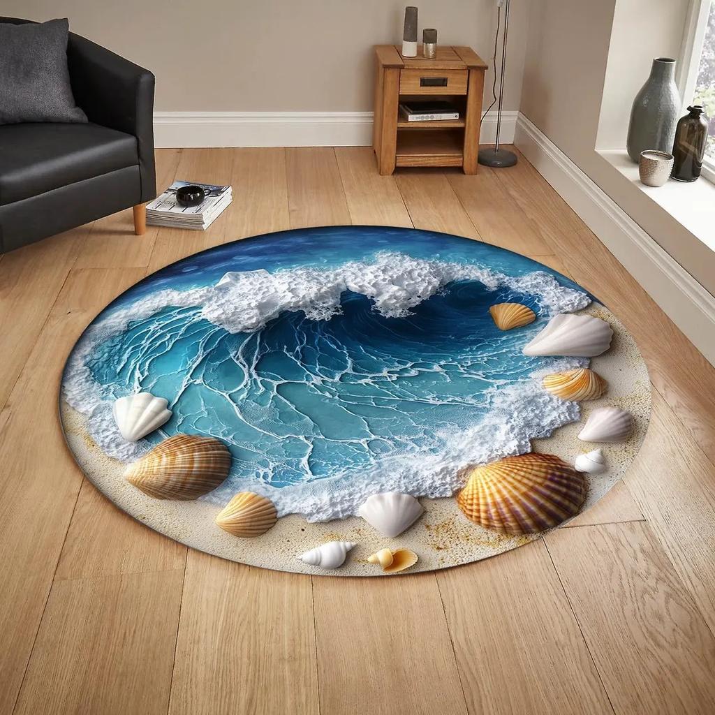 Modern 3D Ocean Vortex Round Area Rug Deep Blue Hole Illusion Welcome Decorative Floor Carpet for Bedroom Living Room Gift