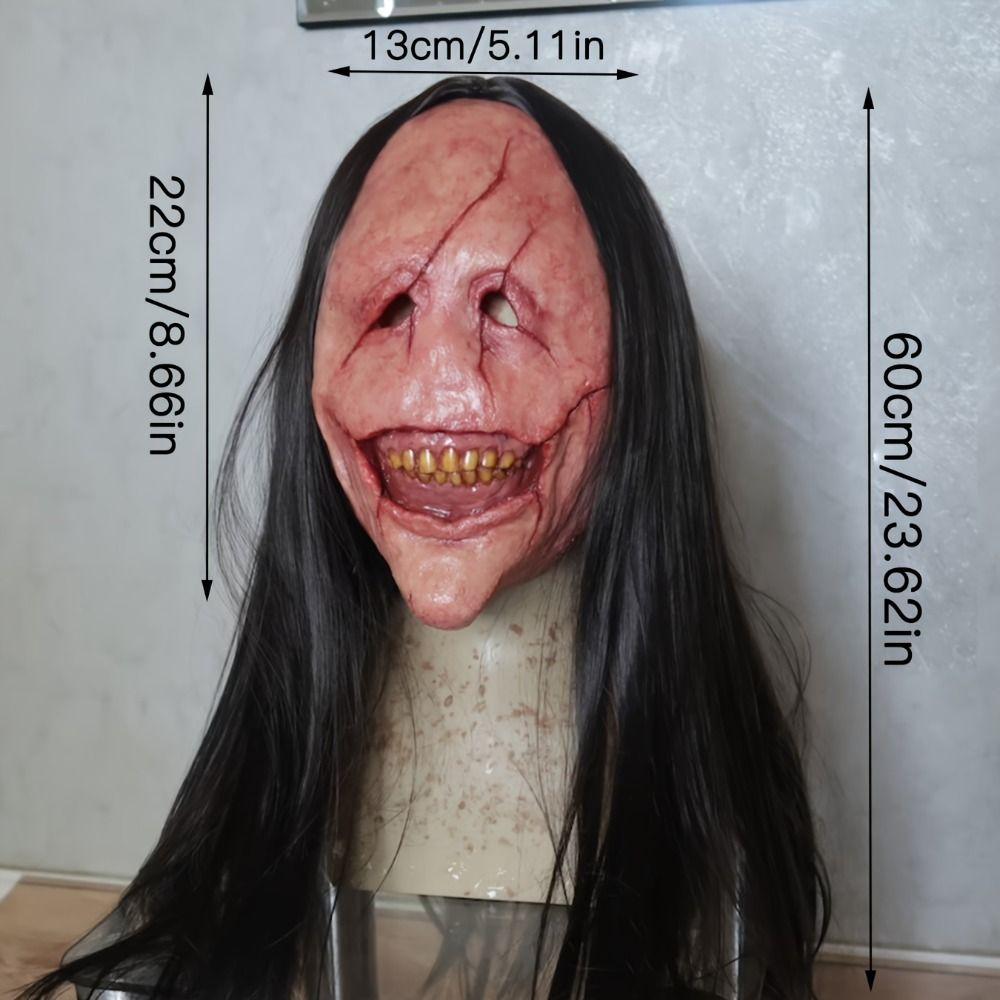 Exposed Teeth Long Hair Red Face Devil Mask Scary Scary Demon Mask Halloween Mask Cosplay