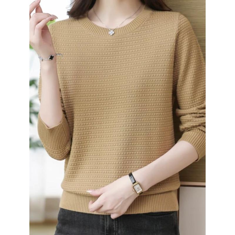 Круглый вырез вязать свитер женский весна и осень однотонный свободный тонкий модный тонкий срез нижняя часть рубашки топы