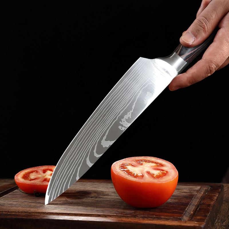 Мясной нож из цветного дерева с узором из дамасской стали, нож для овощей, кухонный нож из нержавеющей стали, набор ножей для фруктов