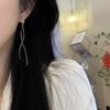 Minimalist Cross Curve Drop Ear Clips Gold Color Slim Long Tassel Clip on Earrings for Female Women Non Pierced Jewelry