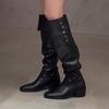 Сапоги выше колена Женский нишевый дизайн Два способа носки Сапоги-чулки Высокие сапоги рыцаря Толстый каблук Сапоги в стиле вестерн ковбойские