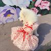 2026 Spring Summer Pet Dog Clothes Fashion Cute Strawberry Print Bow Pink Princess Dress For Small Medium Dog Puppy Overalls