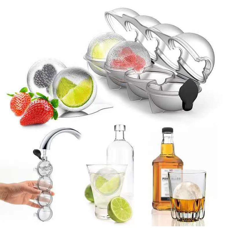 Практичная форма для изготовления кубиков льда для коктейлей, соков, барных аксессуаров, домашняя сфера «сделай сам», круглый шар, 4 полости, форма для шариков для мороженого, сетка