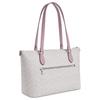 Coach Большая сумка-тоут на молнии из белогоSignature Canvas с отделкой из розовой кожи для повседневного использования