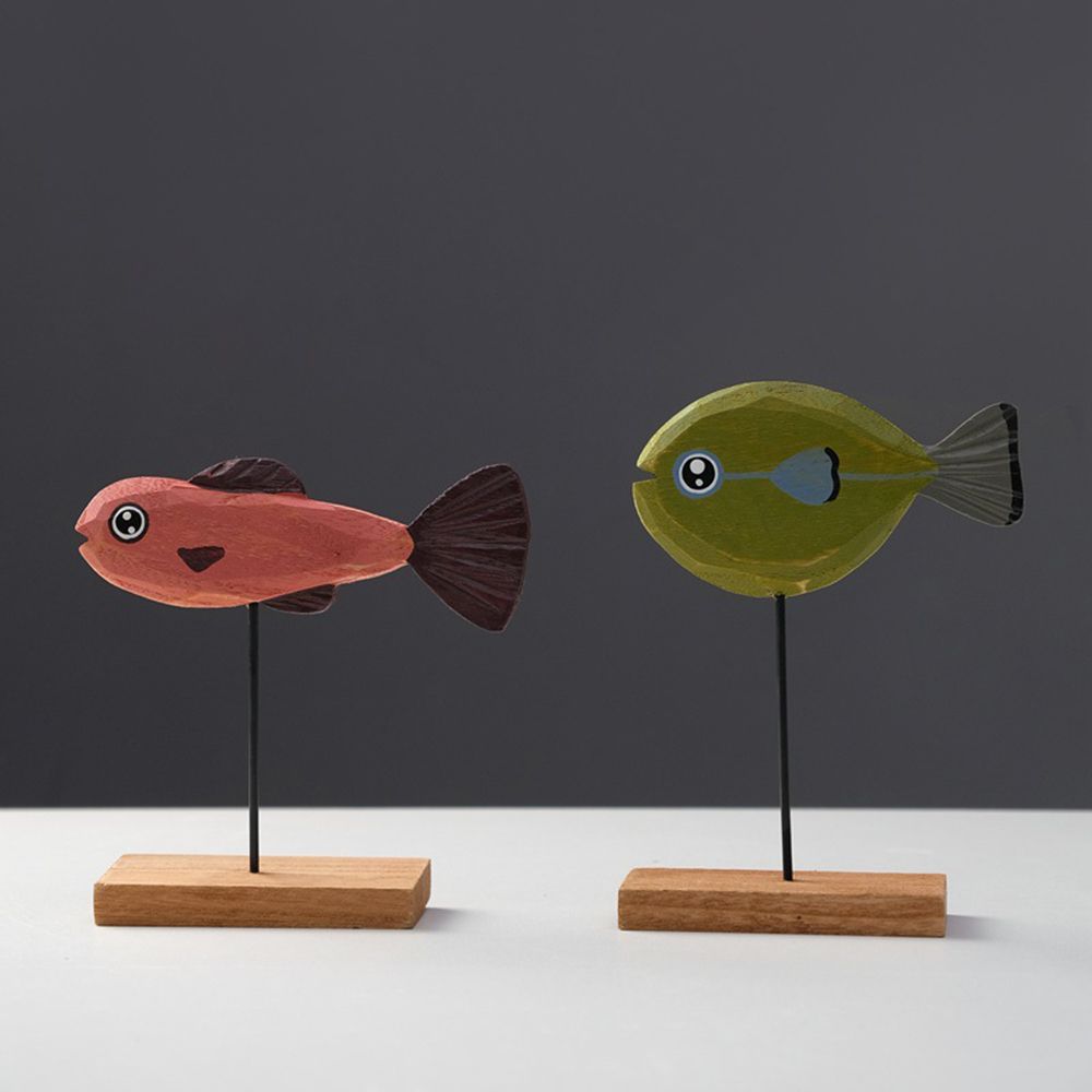Decoration Handmade Crafts Fish Pattern Ornament Fishes Sculpture Table Decor Wooden Fish Statue