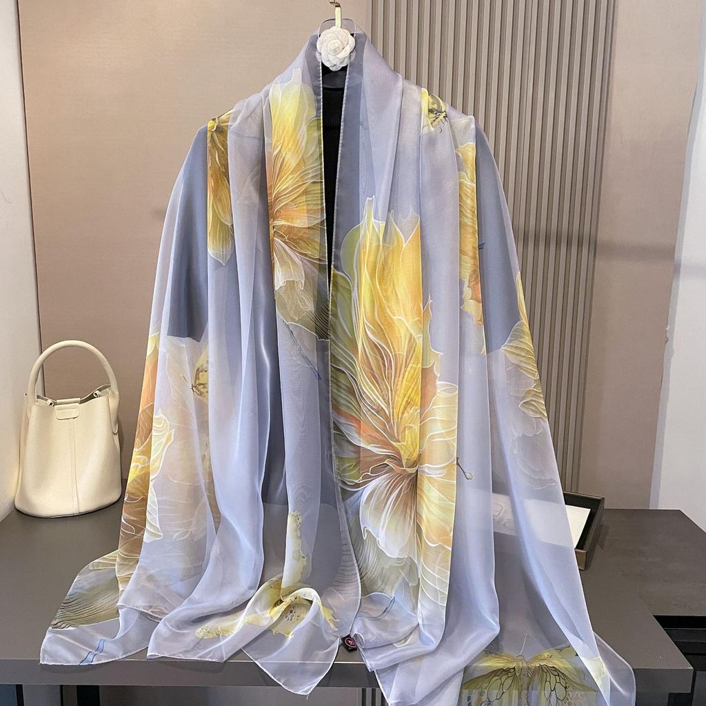 180*135cm Summer Silk Scarf Women Outdoor Shawl Bandanna Foulard Female Beach Fashion Luxury Oversized Shawl Head Hijab Wrap