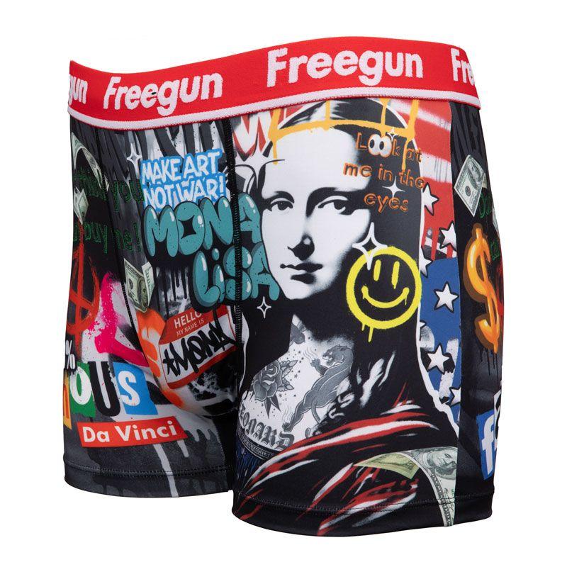 FREEGUN Men's Mona Lisa Artwork Graffiti Elastic Boxer Shorts