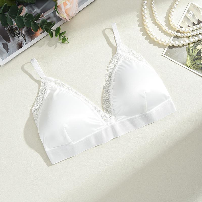 FINETOO Lace Seamless Bra Ice Silk Women's Underwear Sexy Deep V-neck Padded Top Beautiful Back Bralette Female Comfort Lingerie