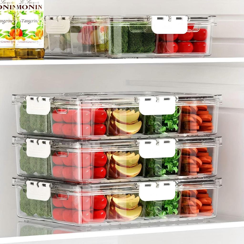 Eight-Compartment Transparent Food-Grade Storage Box for Salads and Spices