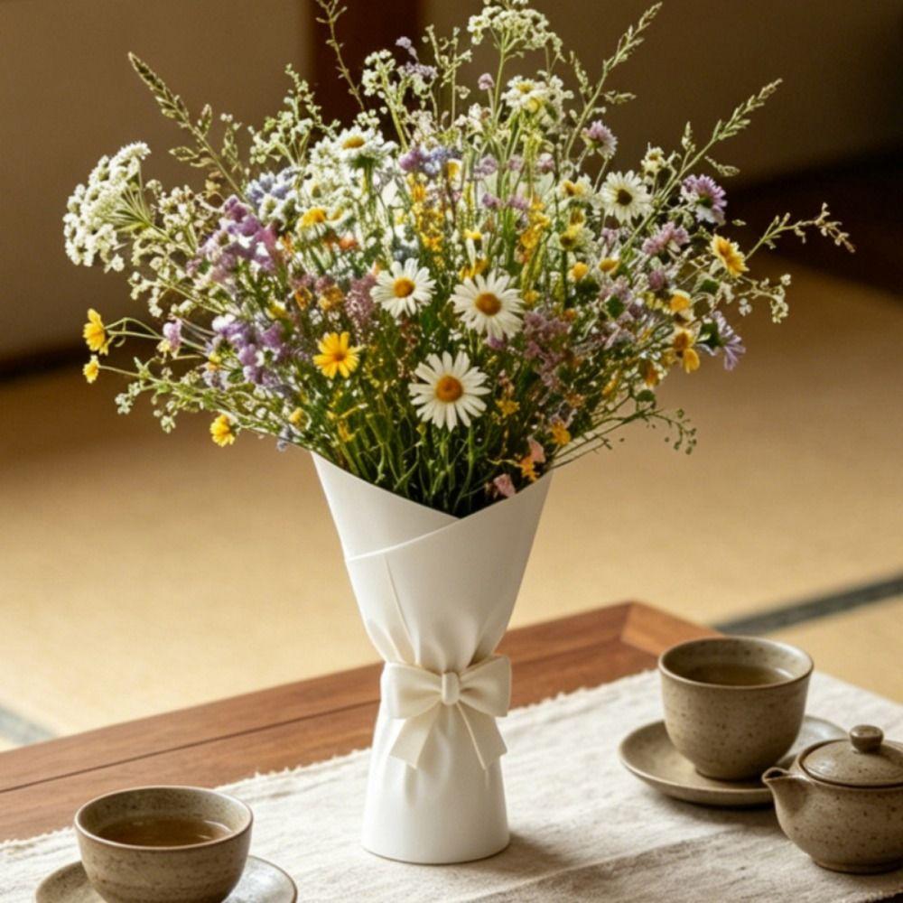 Nordic Style Bow Bouquet Shaped Vase White Minimalist Flower Vase Floral Display Container Gift