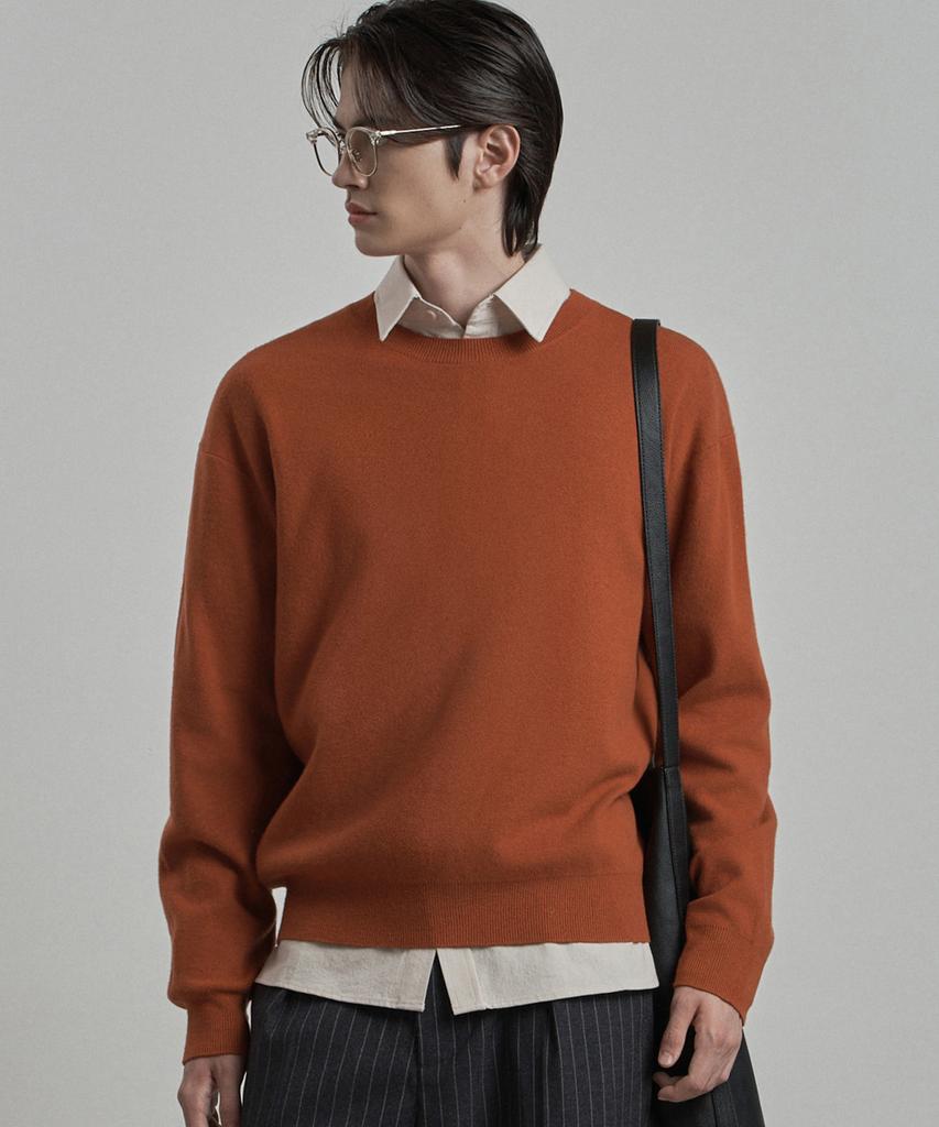 WORK ON BODY OFF Verno Semi-Overfit Round Neck Knit [Orange]