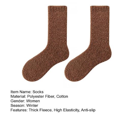 1 Pair Women Winter Socks Thickened Coral Fleece Mid-tube High Elasticity Wrapping Anti-slip Floor Socks Comfort Warmth Sleeping Socks