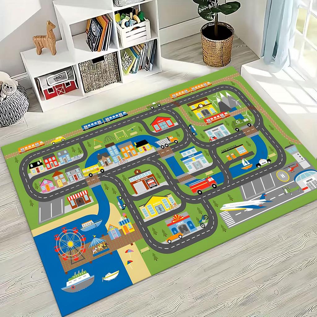 Child Urban City Road Traffic Learning Interactive Game Playroom Rug for Bedroom Living Room Sofa Home Doormat Decor,Non-slip