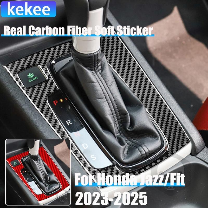 Real Carbon Fiber Car Accessories Gear Shift Panel Decorative Trim Cover Soft Sticker For Honda Fit /Jazz GR9 2024 2025