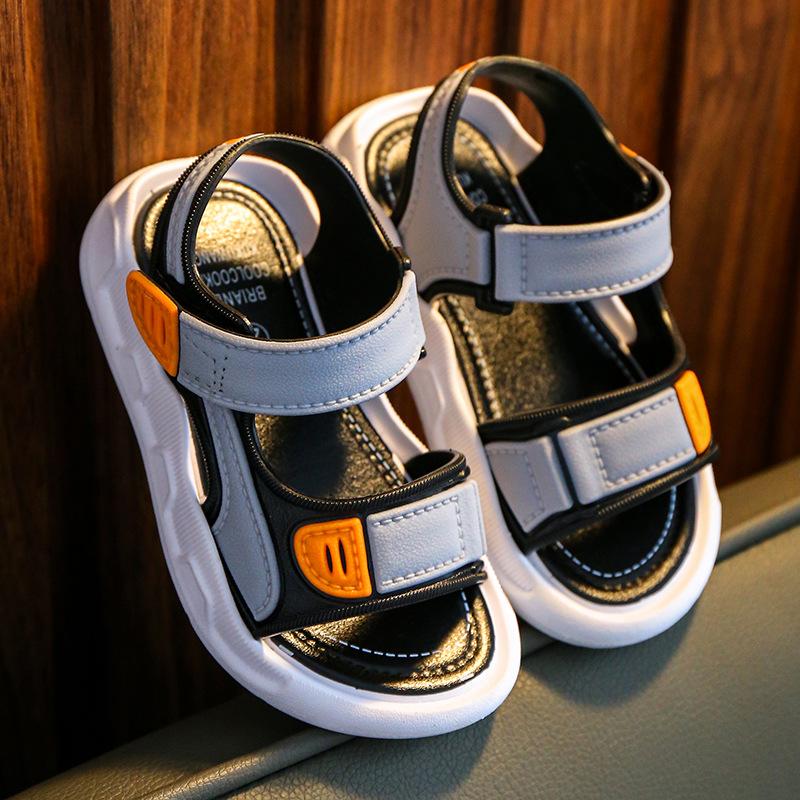 Детская корейская версия нескользящей мягкой подошвы на липучке для маленьких, средних и больших мальчиков, пляжная обувь, детские сандалии, обувь для улицы