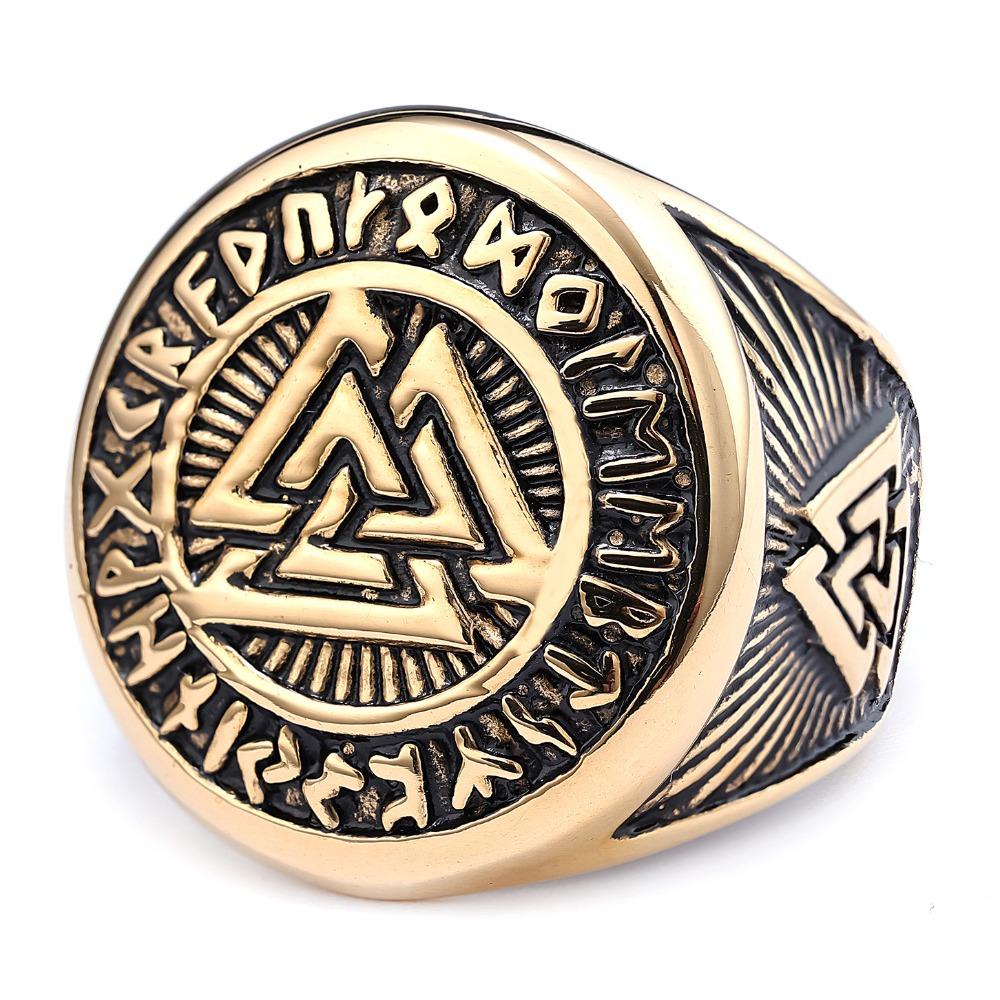 Мужское кольцо с рунами викингов, ювелирное изделие из титановой стали, скандинавский символ, уникальный стильный аксессуар