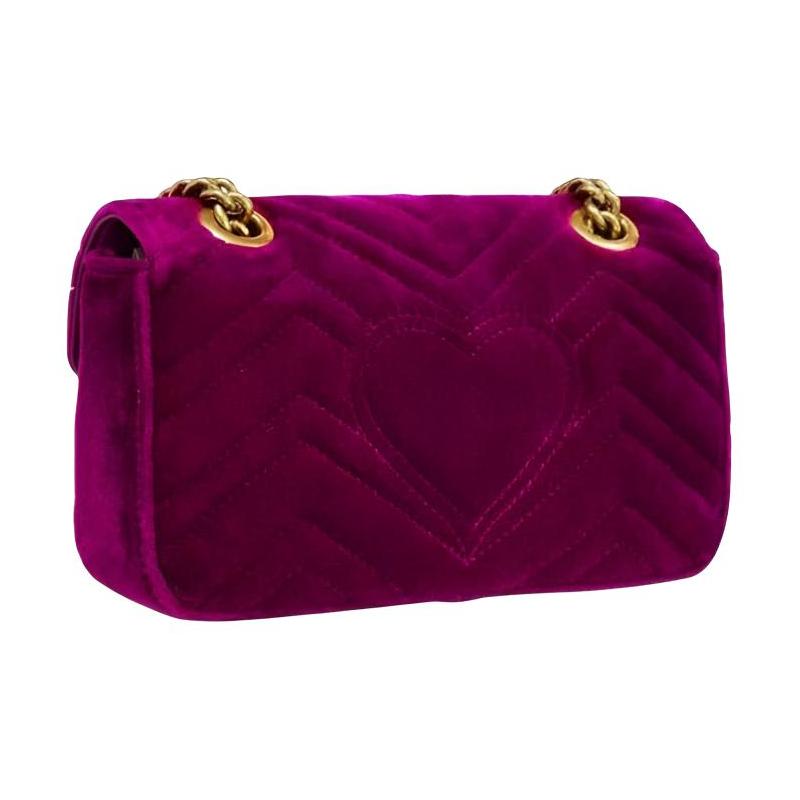 Gucci GG Marmont Marmont Gold Label Logo Quilted Chain Velvet Crossbody Shoulder Bag Women's Dark Purple