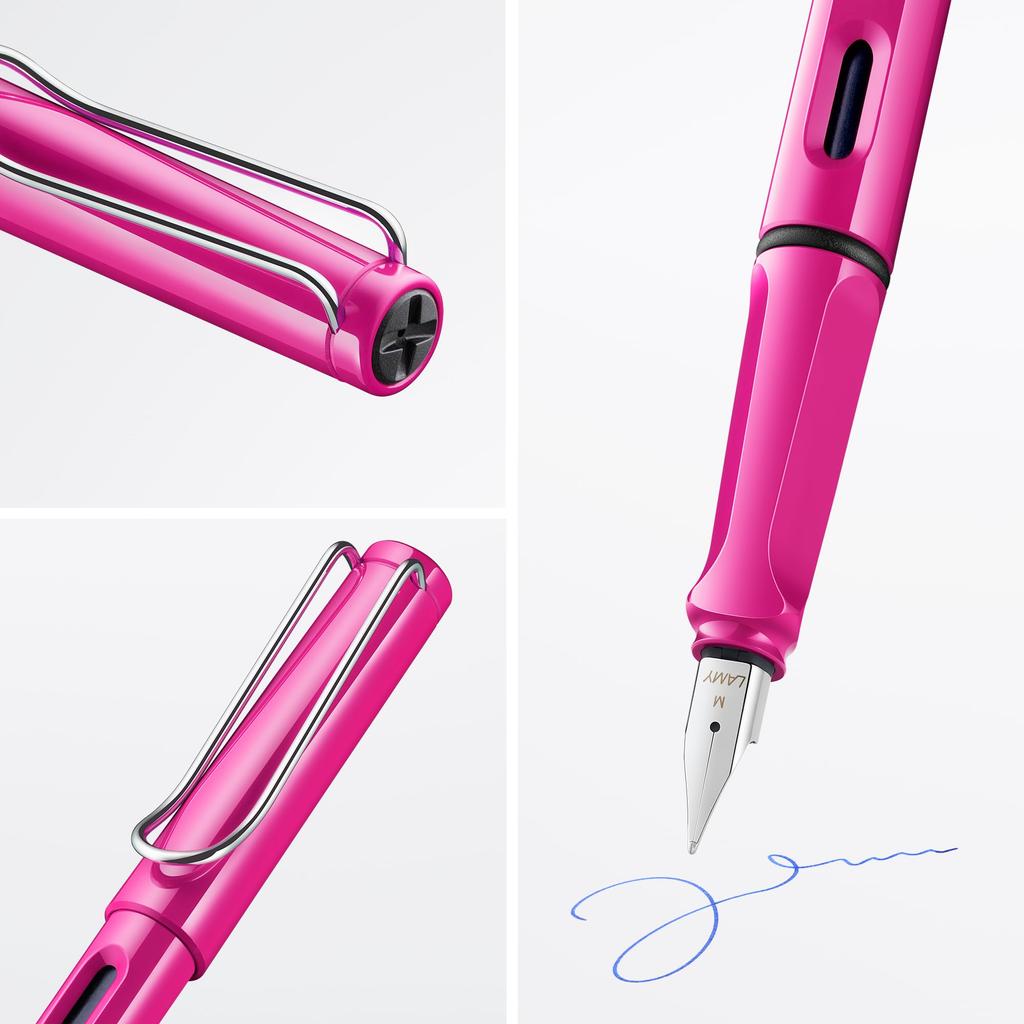 Lamy Safari Pink Fountain Pen Ergonomic Grip and Polished Steel Size F Ideal for Writing and Calligraphy Includes LAMY T10 Blue Ink Cartridge - Nib, -