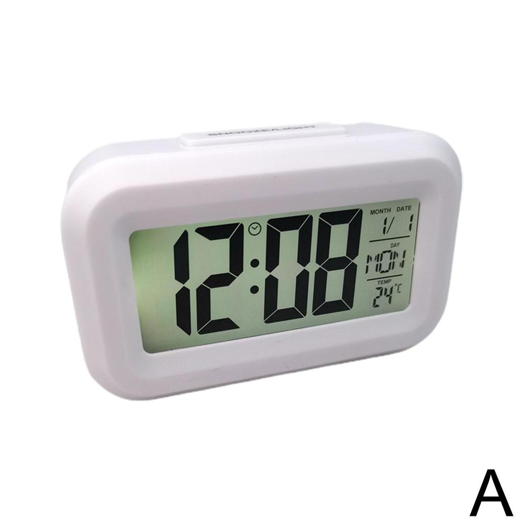 Electronic table clock, mains and battery powered, night light, silent, with snooze function