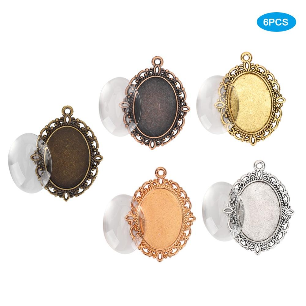 60Pcs 3.5 X 3cm Jewelry Making Bases Metal + Glass Cabochon Settings Handmade Accessories
