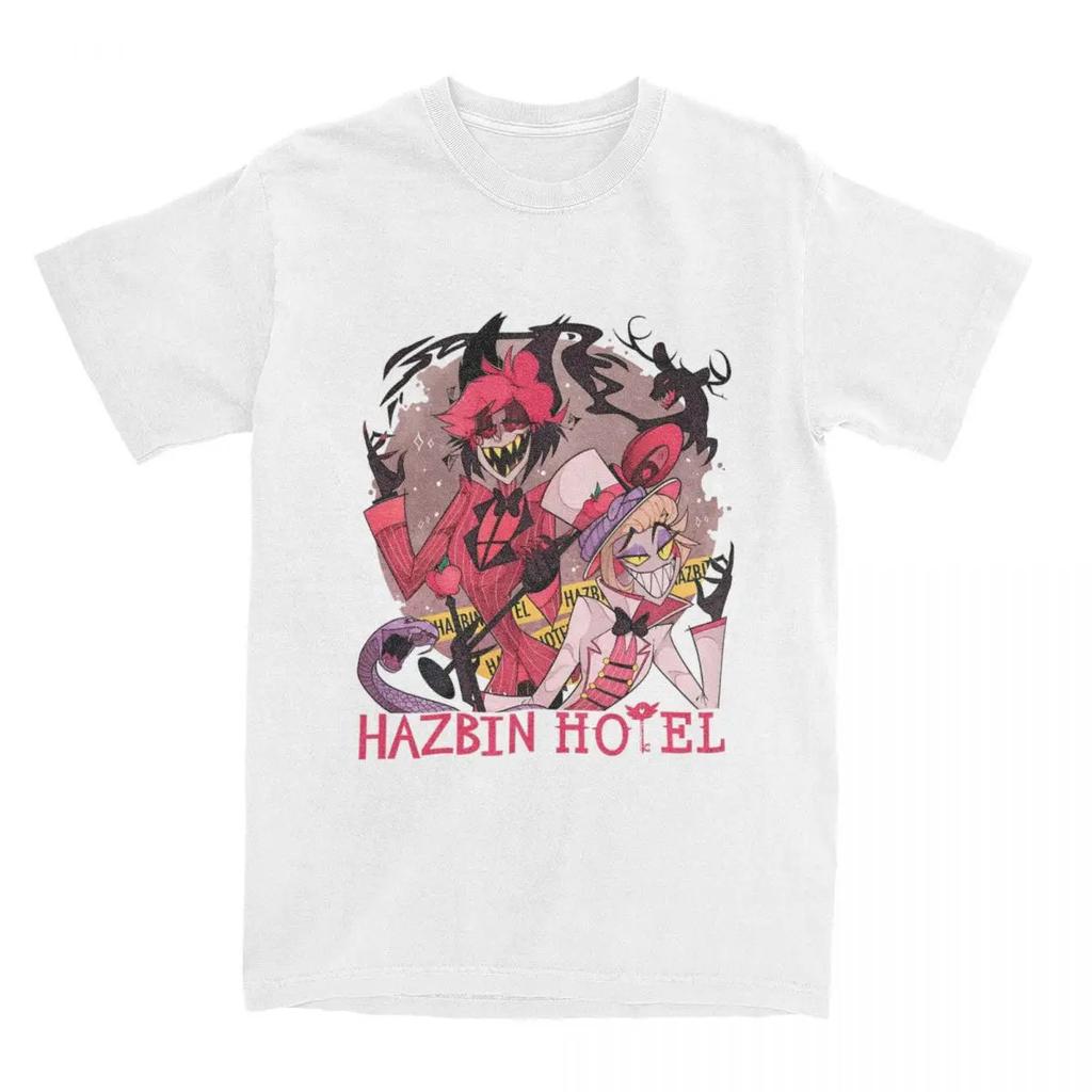 Крутые футболки Hazbins Hotels Аластор и Люцифер для мужчин, с круглым вырезом, 100% хлопок, с коротким рукавом, с принтом, одежда с демонами