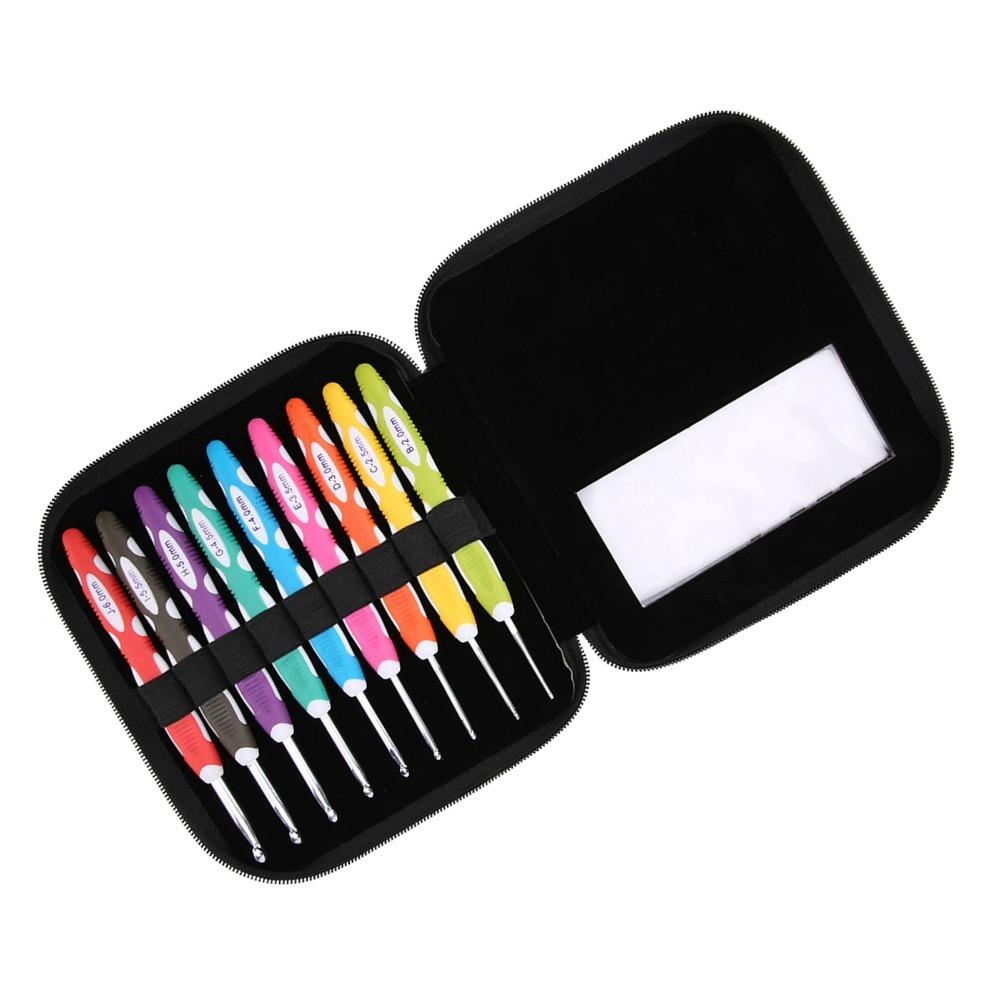 9pcs Plastic Handle Crochet Hooks Set Aluminum Hooks Crochet Hook Kit For Arthritic Hands