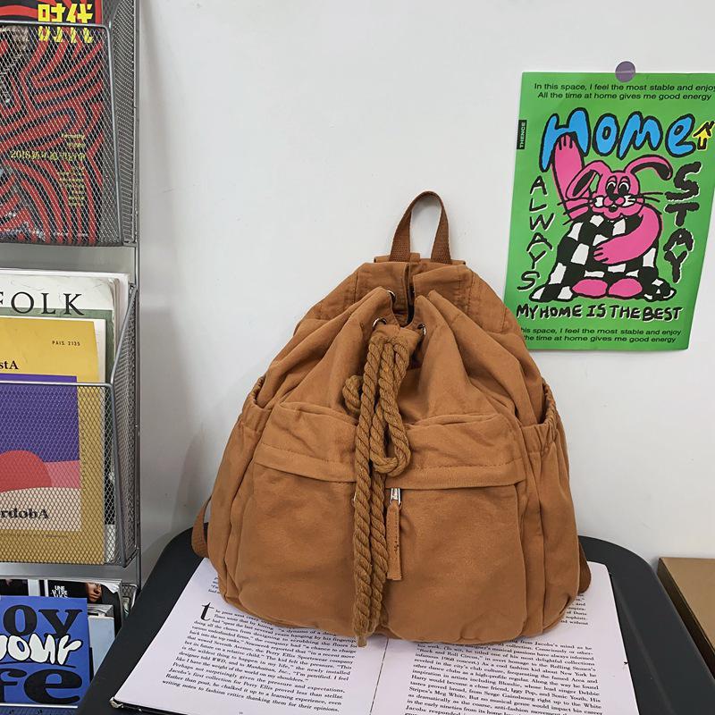 Women's Trendy Canvas Drawstring Backpack - Cool, Stylish, Simple Design for Students