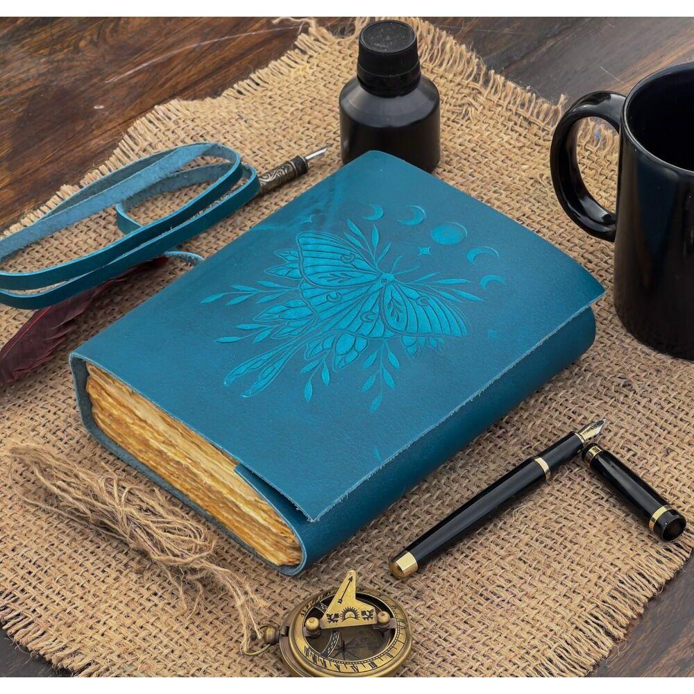 Кожаный журнал Luna Moth на заказ, бесплатная персонализация, 5 x 7 дюймов, без подкладки