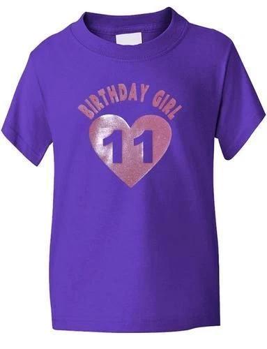 Birthday Girl Age 11 Eleven Girls Kids T-Shirt In Glitter Birthday Gift Age 1-13
