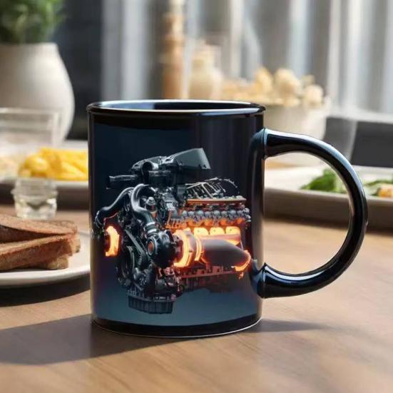 Кружка с 3D-печатью двигателя Керамическая кофейная чашка Безопасна для посудомоечной машины и микроволновой печи Посуда для мастерской по ремонту автомобилей Уникальный подарок для автолюбителей Механиков