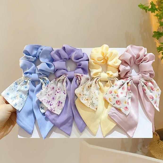 Broken Flower Bowknot Large Intestine Hair Ring Female Tie Hair Headstring Hair Band Small Scarf Ribbon Headwear