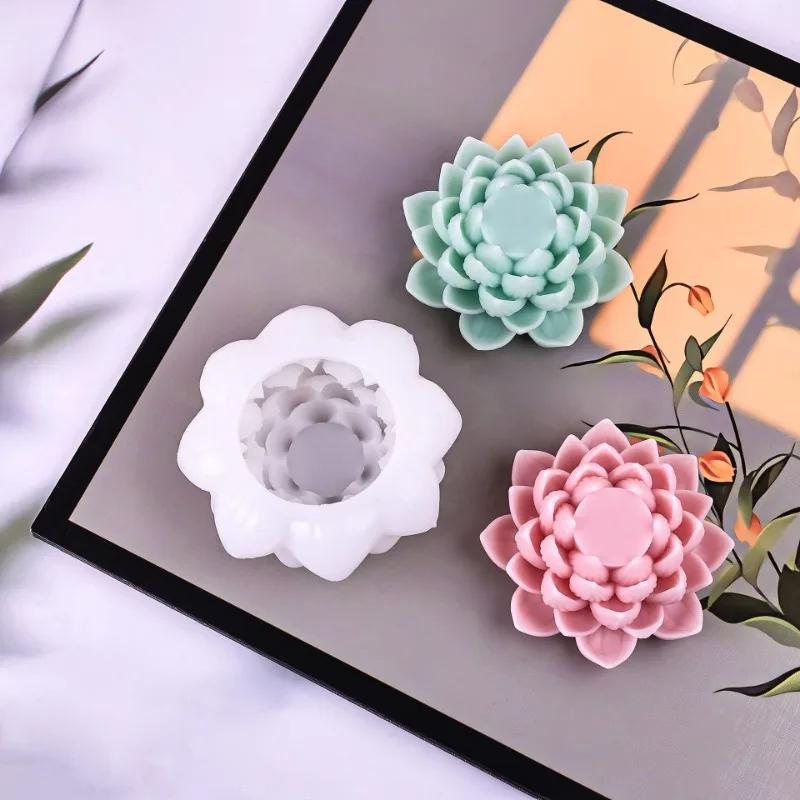 Силиконовая форма для свечей в виде лотоса, имитация цветка, автомобильная форма для ароматического камня, форма для украшения свечей в виде лампы в виде лотоса